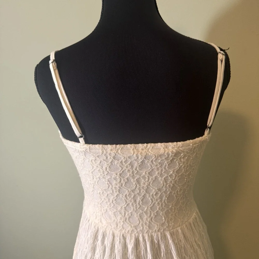 ABERCROMBIE‎ & FITCH Ivory Lace Maxi Dress Thin Straps Lined Beachy Boho Size S